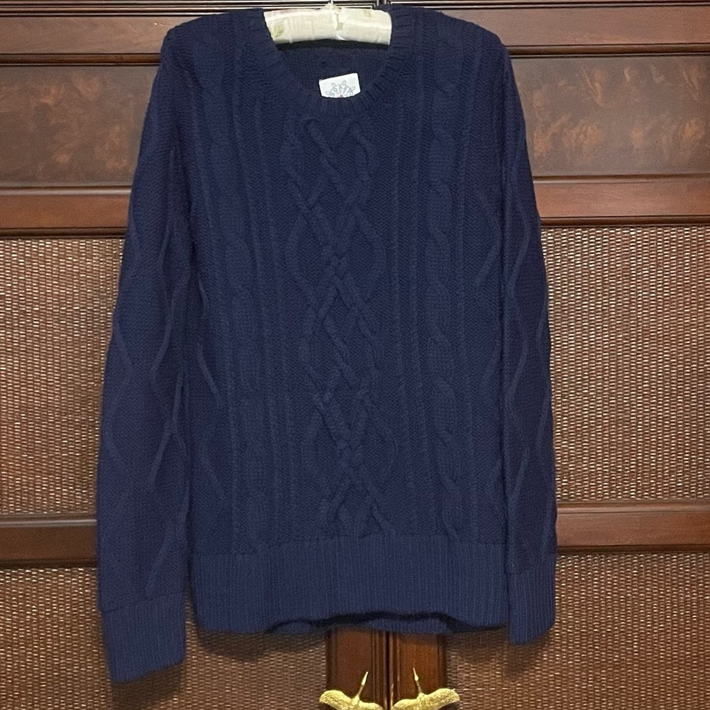 Boast Women's Chunky Fisherman Cable Wool Knit Crewneck Sweater‎ Navy Size L - Picture 10 of 11